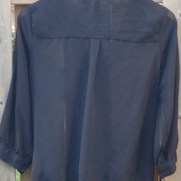 FUN & FLIRT Sheer Black Blouse with Tie Waist Women's Size Medium - Picture 5 of 5